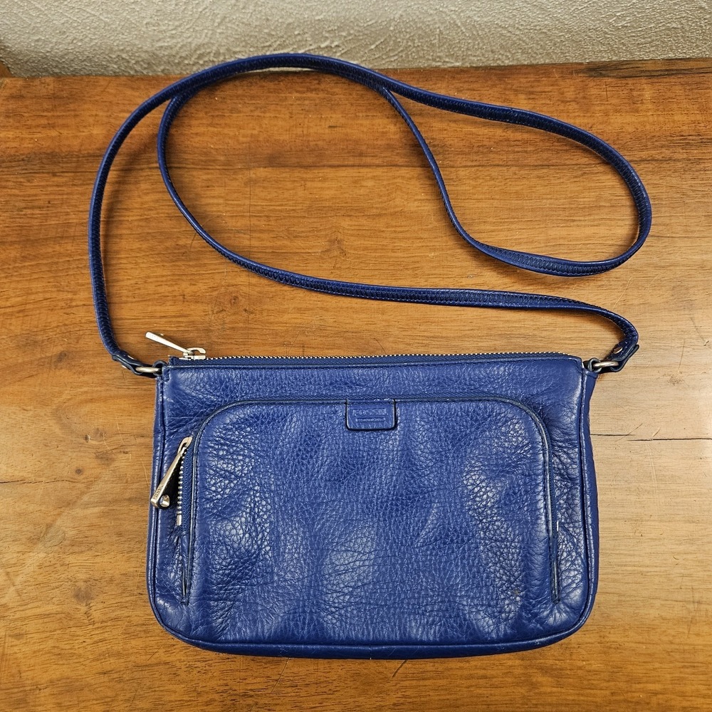 Fossil Riley Mini Leather Crossbody Bag Blue Cow Hide Pebbled Sapphire